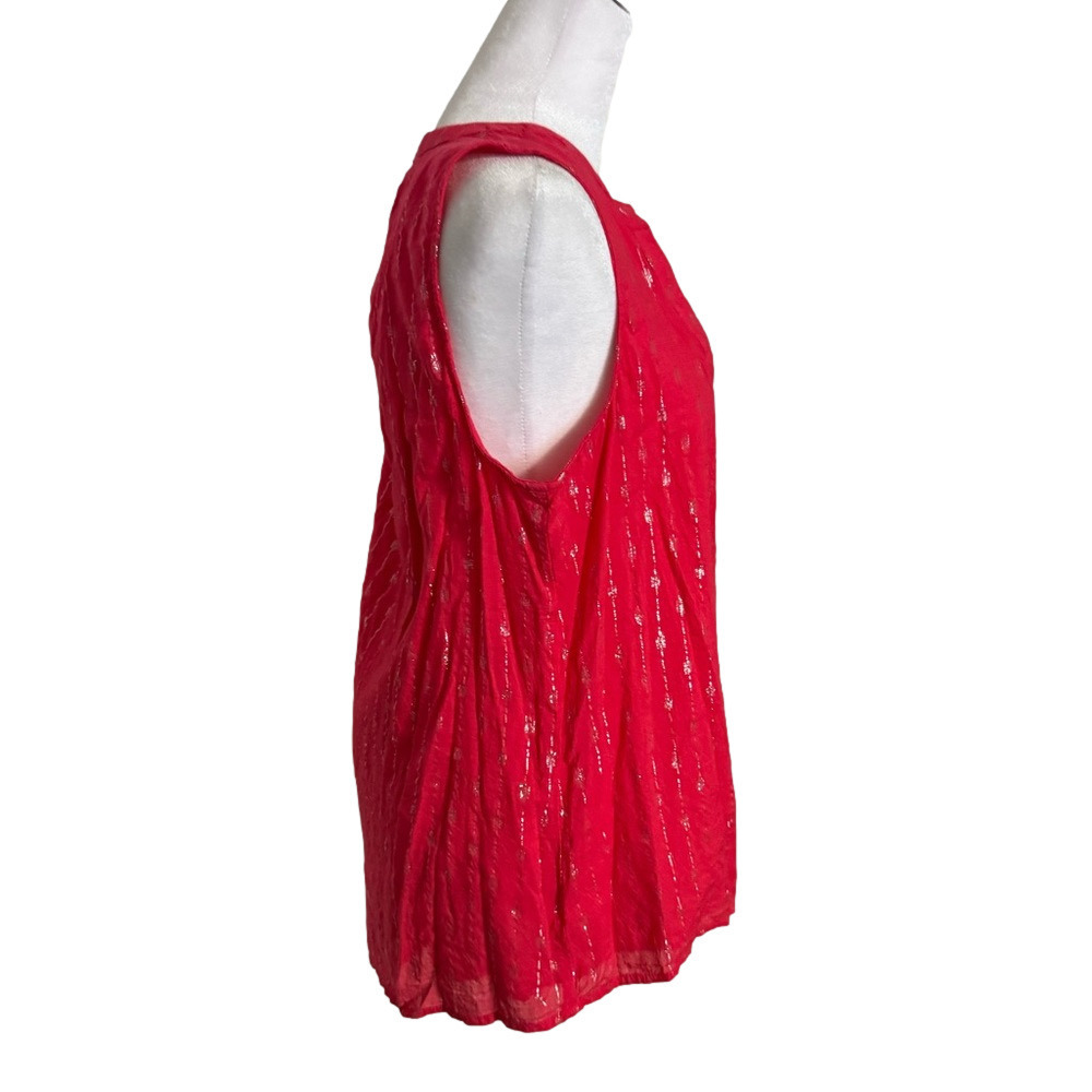 Crown & Ivy Silver & Red Cotton Rayon Metallic Sleeveless Women's Top Size M - Picture 3 of 14